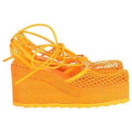 Bottega Veneta-Bottega Veneta B.V.90 Espadrilles Sporty Web Wedge en Cuir Orange-Orange