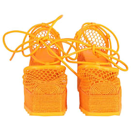 Bottega Veneta-Bottega Veneta B.V.90 Espadrilles Sporty Web Wedge en Cuir Orange-Orange