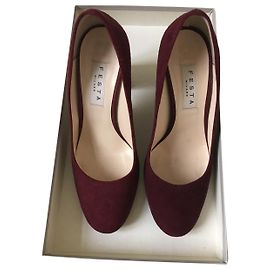 Autre Marque Deerskin Pumps Round Toe Dark Red 9cm Heel Dark red