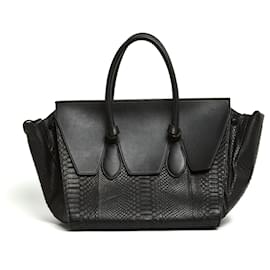 Céline-BLACK PYTHON TIE BAG GM-Black