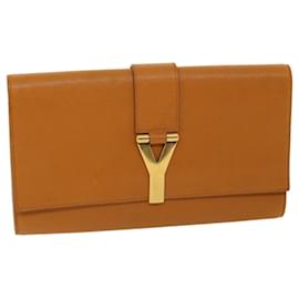 Saint Laurent-SAINT LAURENT Y line Clutch Bag Brown Auth am3200-Brown