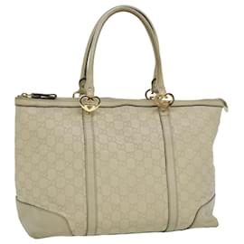 Gucci-GUCCI Sima GG Canvas Tote Bag Leather White Auth ki2321-White