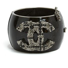 Bracciale manchette Chanel CC Tweed strass argento Argento