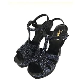 Saint Laurent-Saint Laurent Tribute 105 SANDAL/sandals/39/NVY/sequins-Navy blue