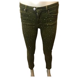 Calça jeans slim com strass Pinko Caqui