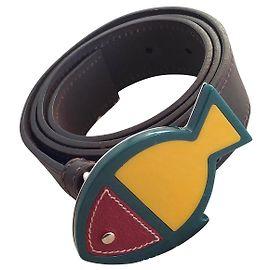 Cinturón Prada de cuero marrón multicolor 85 cm Castaño Multicolor