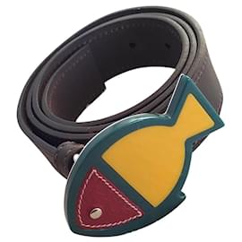 Cinto Prada de couro marrom multicolorido 85 cm Marrom Multicor