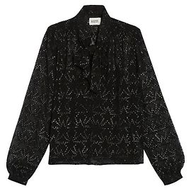 Claudie Pierlot Bluse mit Sternenmuster und Schleife Schwarz Schwarz