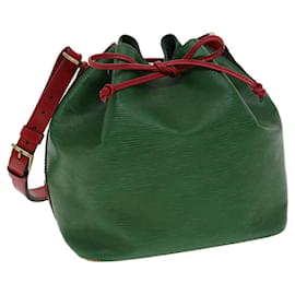 Louis Vuitton-LOUIS VUITTON Epi Petit Noe Bicolor Shoulder Bag Green Red M44147 LV Auth ai476-Red,Green