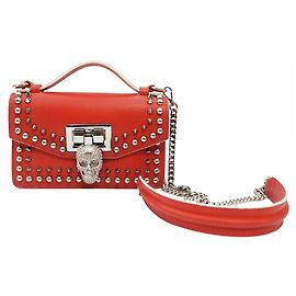 Bolsa transversal mini escritório Philipp Plein em couro de caveira de cristal em vermelho Vermelho Hardware prateado