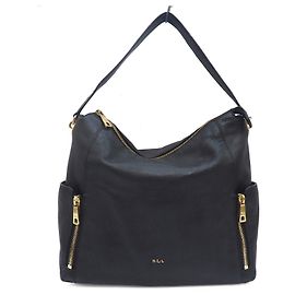 Bolsa de ombro hobo de couro Ralph Lauren preta Preto Gold hardware