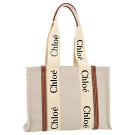 Chloé-Chloe Tote Bag Canvas CHC21US383 E66 White Brown Auth 29531a-Brown,White