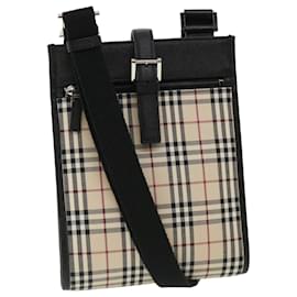 Burberry-BURBERRY Nova Check Shoulder Bag Canvas Leather Beige Black Auth ai430a-Black,Beige