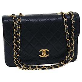 Chanel-CHANEL Matelasse Chain Flap Shoulder Bag Lamb Skin Navy Gold CC Auth am2602ga-Golden,Navy blue