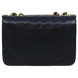 Chanel-CHANEL Matelasse Chain Flap Shoulder Bag Lamb Skin Navy Gold CC Auth am2602ga-Golden,Navy blue