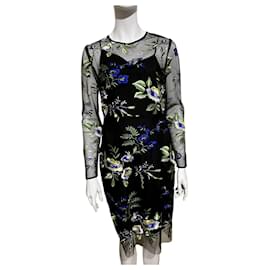 Diane Von Furstenberg-vestido de renda floral DvF-Preto,Multicor