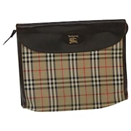Autre Marque-Burberrys Nova Check Clutch Bag Canvas Leather Beige Auth ki2262-Beige