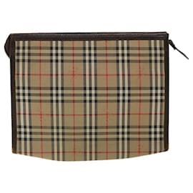Autre Marque-Burberrys Nova Check Clutch Bag Canvas Leather Beige Auth ki2262-Beige