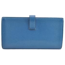 Hermès-HERMES Bean Portafoglio Lungo Pelle Blu Auth mt026-Blu