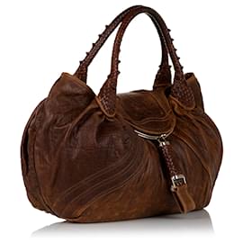 Fendi-Fendi Brown Spy Leather Hobo Bag-Brown