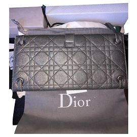 Pochette Dior Cannage en cuir gris Gris