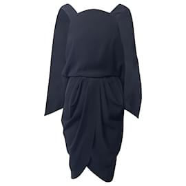Balenciaga-Abito a mantella con drappeggio sul retro di Balenciaga in poliestere nero-Nero