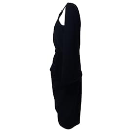 Balenciaga-Abito a mantella con drappeggio sul retro di Balenciaga in poliestere nero-Nero