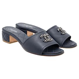 Chanel-Quilted Leather CC Chain Slide Sandals-Black