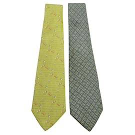 Salvatore Ferragamo-Set of Ties: Light Green & Light Blue Pattern-Other