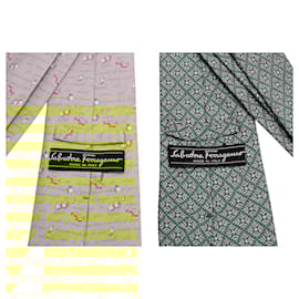 Salvatore Ferragamo-Set of Ties: Light Green & Light Blue Pattern-Other