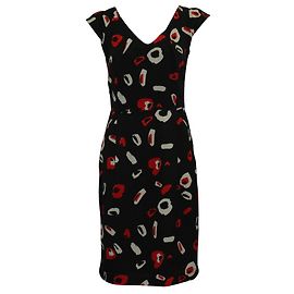 Calvin Klein Schwarze Farbe, Kleid mit rotem und cremefarbenem Muster Schwarz