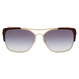 Prada-Prada Rectangle-Frame Metal Sunglasses-Red
