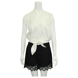 Sandro-White Short Sleeved Romper with Black Lace Shorts-White