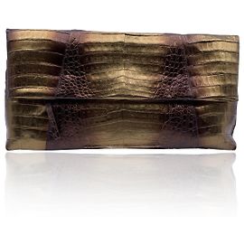 Nancy Gonzalez Nancy Gonzales Bronze métallisé pliant pochette sac à main en cuir Doré