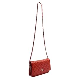 Chanel-Red Quilted Patent Leather Wallet on Chain-Red