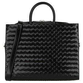 Bottega Veneta Intrecciato Leather Briefcase Black