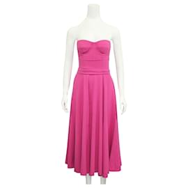Dolce & Gabbana-Bustier Crepe De Chine Flared Dress-Pink