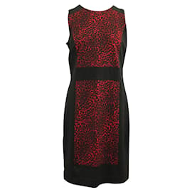 Michael Kors-Vestido recto con estampado de leopardo negro y rojo-Negro