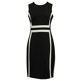 Calvin Klein Schwarzes Etuikleid mit weißen Details Schwarz
