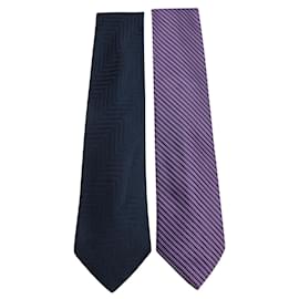 Valentino-Set of Ties: Navy Blue & Purple Pattern-Other