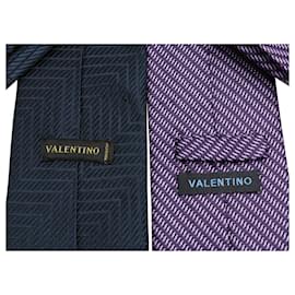 Valentino-Set of Ties: Navy Blue & Purple Pattern-Other