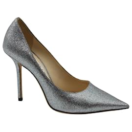 Jimmy Choo-Jimmy Choo 100mm Glitter Love Talons en Cuir Argenté-Argenté,Métallisé