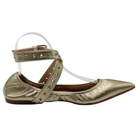 Valentino-Sapatilhas de Balé Valentino Golden Point-Toe com Gromets em Couro Dourado-Dourado,Metálico