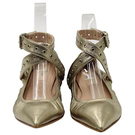 Valentino-Valentino Golden Point-Toe Ballet Flats with Gromets in Gold Leather-Golden,Metallic