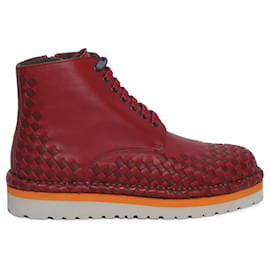 Bottega Veneta-Bottega Veneta Leather Casual Combat Boots-Red