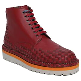 Bottega Veneta-Bottega Veneta Leather Casual Combat Boots-Red