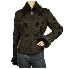Ebène by Assuline Ebene by Patrick Assuline Black Embroidered Rabbit Fur Collar Cuff Jacket size 2 Black