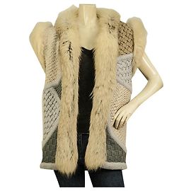 Emilio Pucci Beige Gray Renard Lapin Fur Wool Vest Sleeveless Jacket Gillet 42 Multiple colors