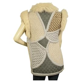 Emilio Pucci-Emilio Pucci Beige Gray Renard Lapin Fur Wool Vest Sleeveless Jacket Gillet 42-Multiple colors
