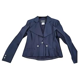 Chanel-CHANEL nachtblauer Anzug aus Baumwolle/Seide T44 wie neu + Hülle-Marineblau